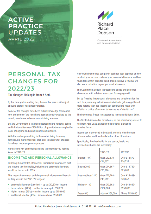 Personal Tax Changes 22-23