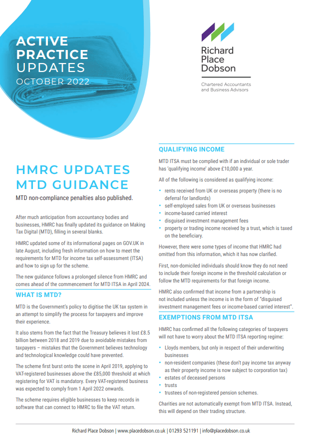 Active Practice Updates - HMRC Updates MTD Guidance