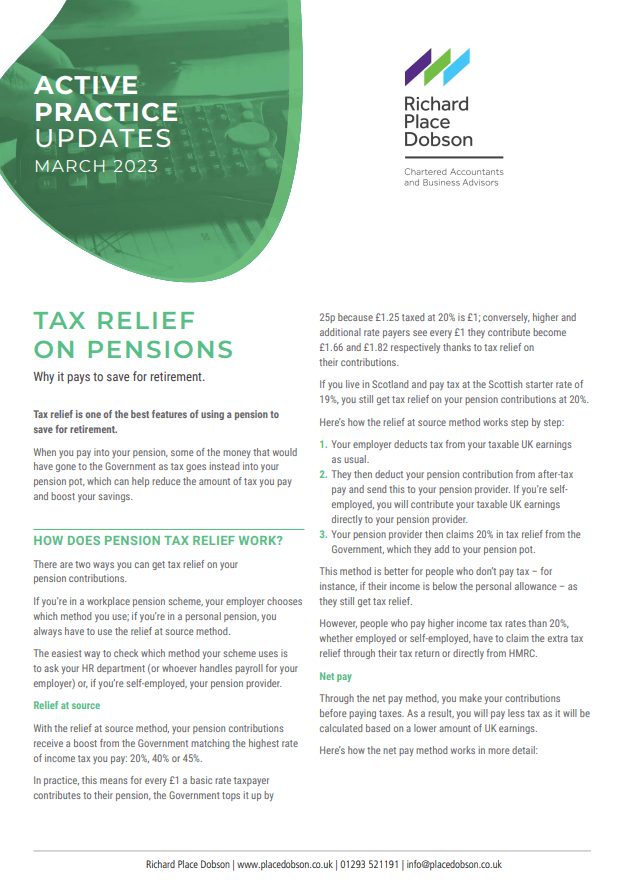 Active Practice Updates - Tax Relief on Pensions